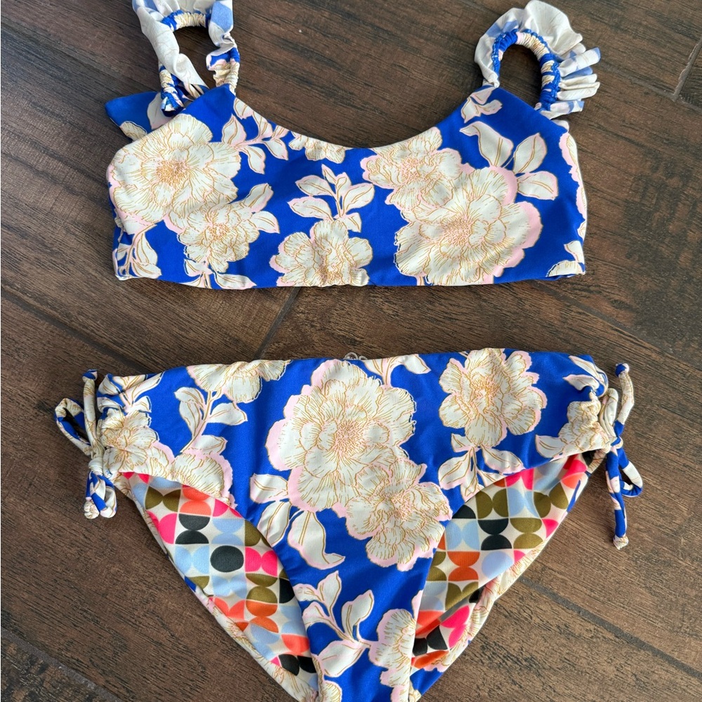 Maaji Kids Bikini - Blue with Cream Floral Accents